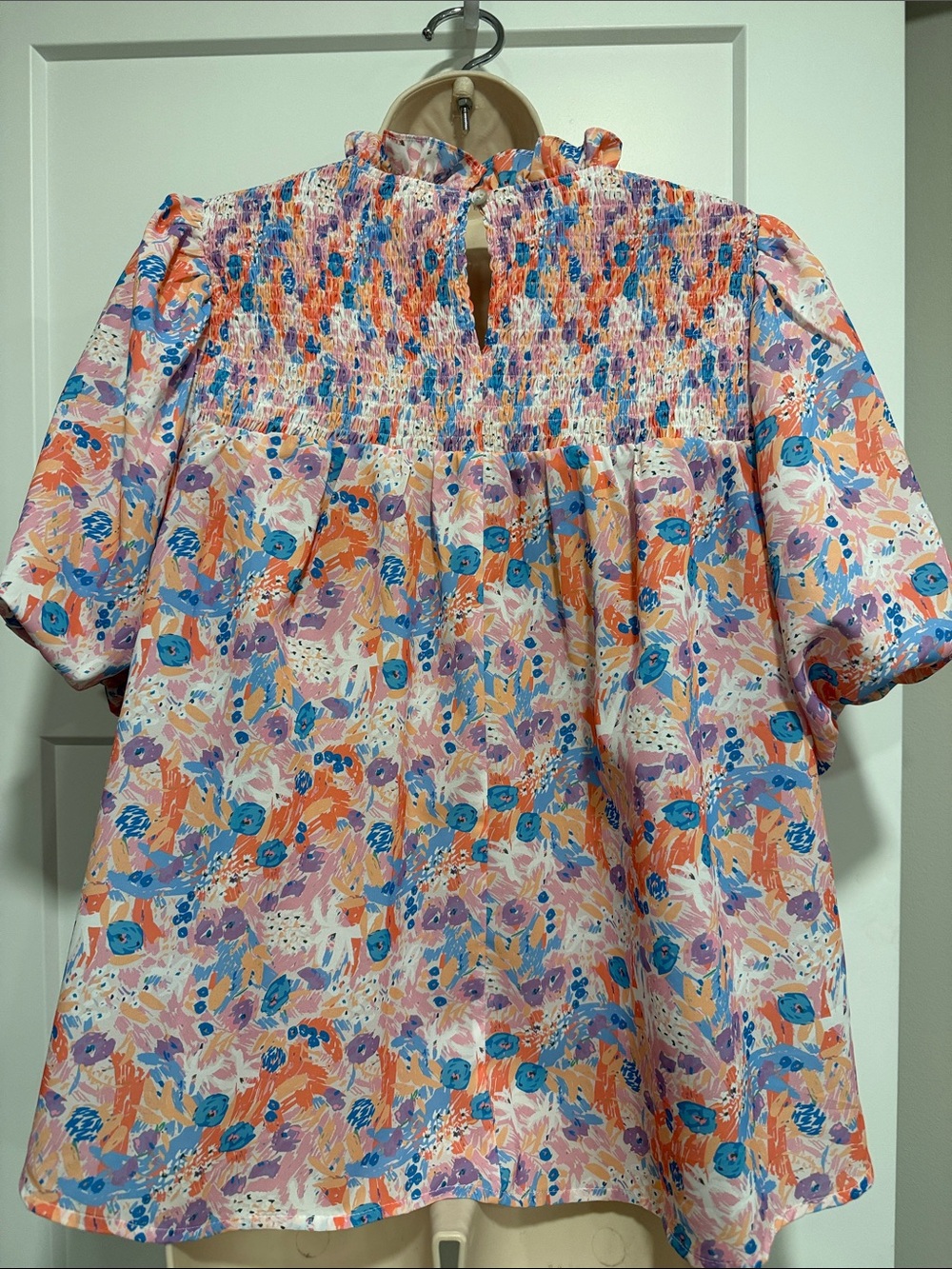 entro Pink Multi Floral Smocked Peplum Blouse - Picture 3 of 5
